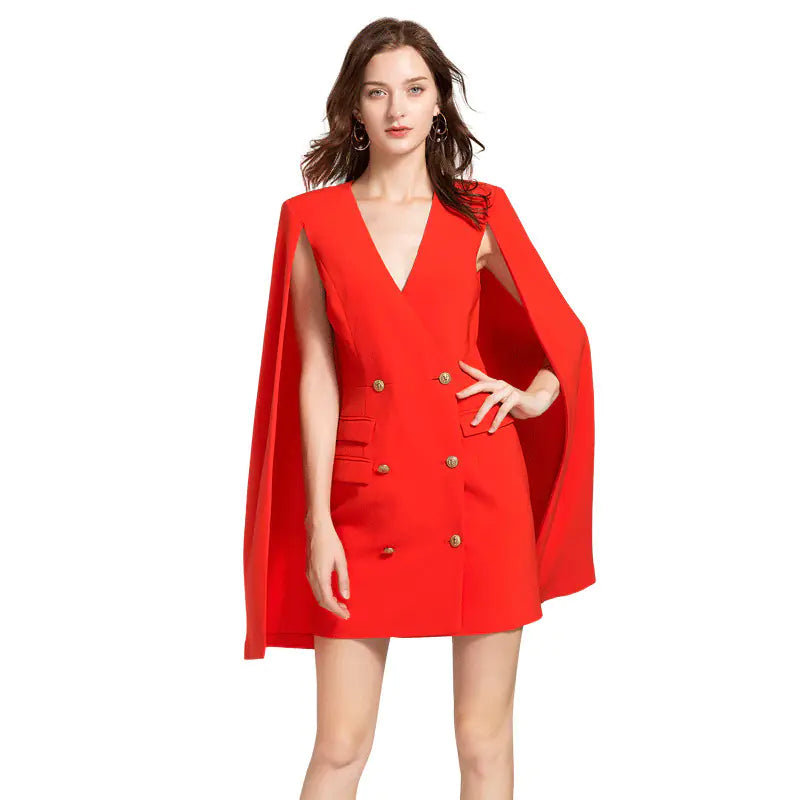 Suit Dress, V-Neck Dress, Cape Dress