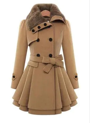 Woolen Double-Breasted Coat for Women