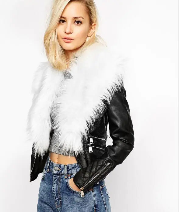 Faux Fur Jacket, Leather Biker Coat for Women