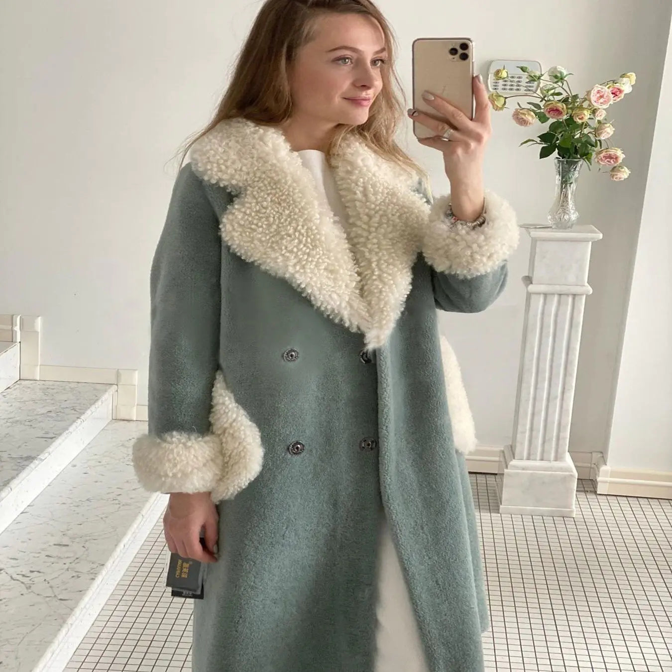 Lamb Wool Long Lapel Jacket for Women