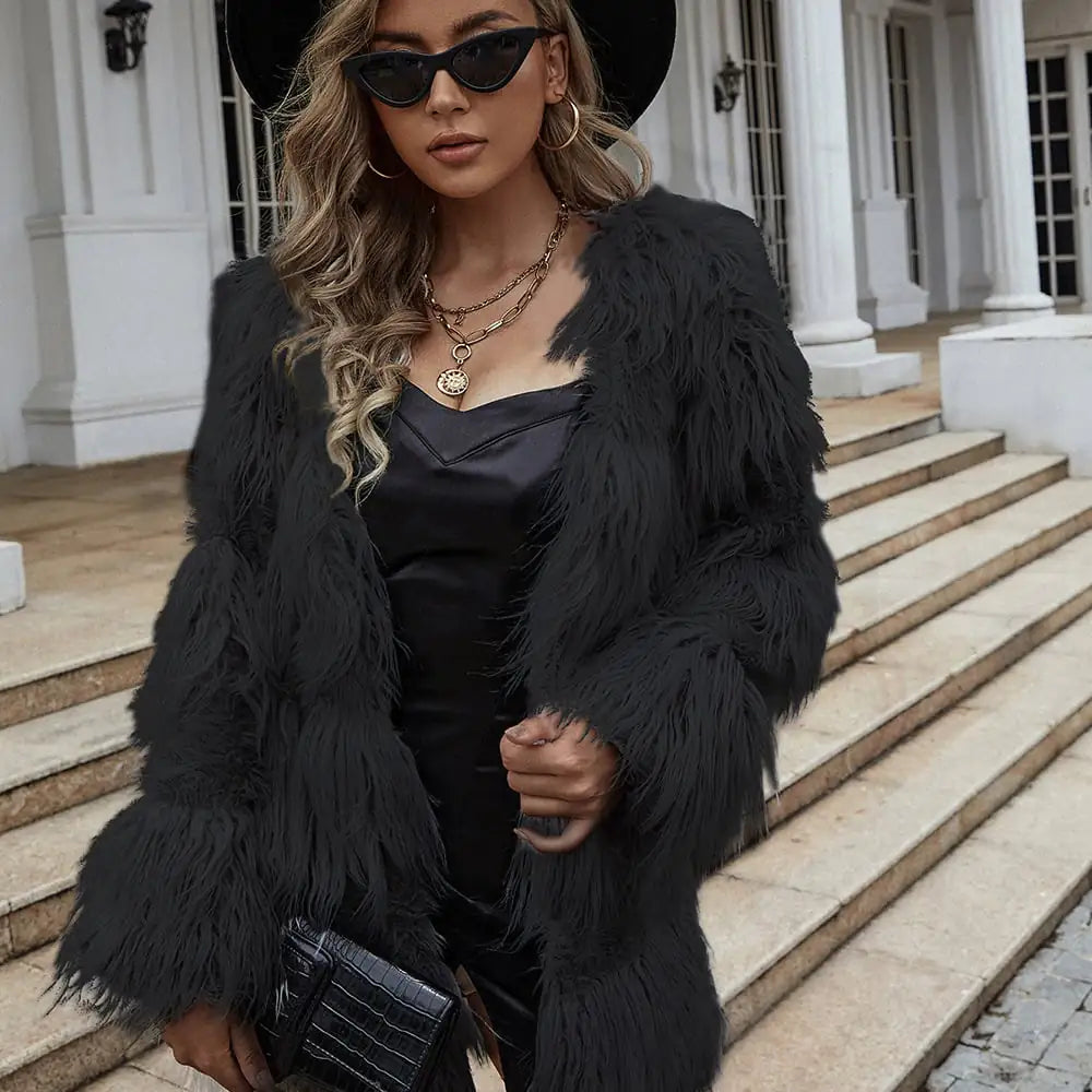 European American Winter Faux Fur Coat