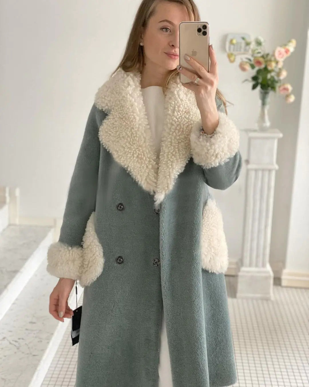 Lamb Wool Long Lapel Jacket for Women