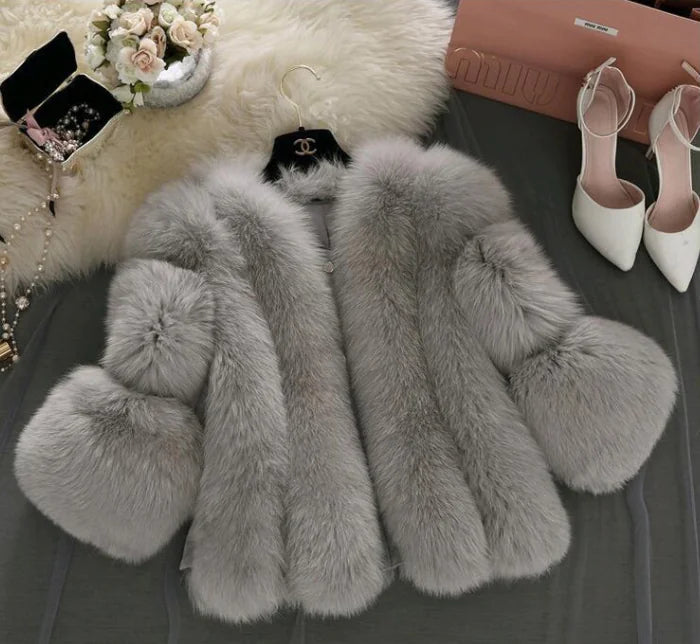 Faux Fox Fur Short Coat for Women