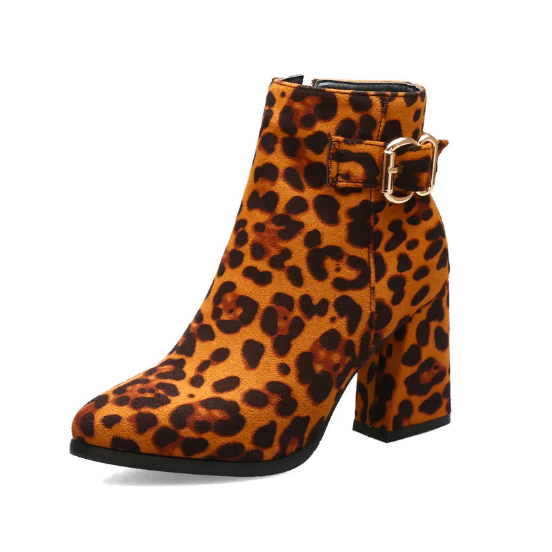 Leopard Print Chunky Heeled Chelsea Boots for Women