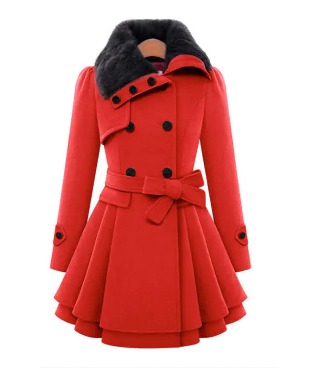 Woolen Double-Breasted Coat for Women