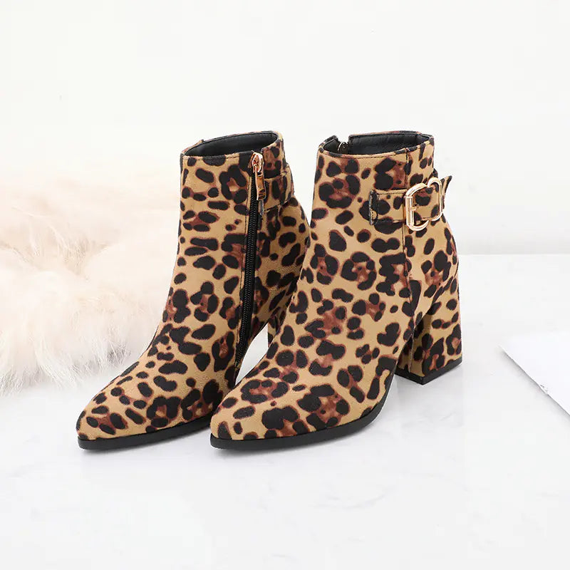Leopard Print Chunky Heeled Chelsea Boots for Women
