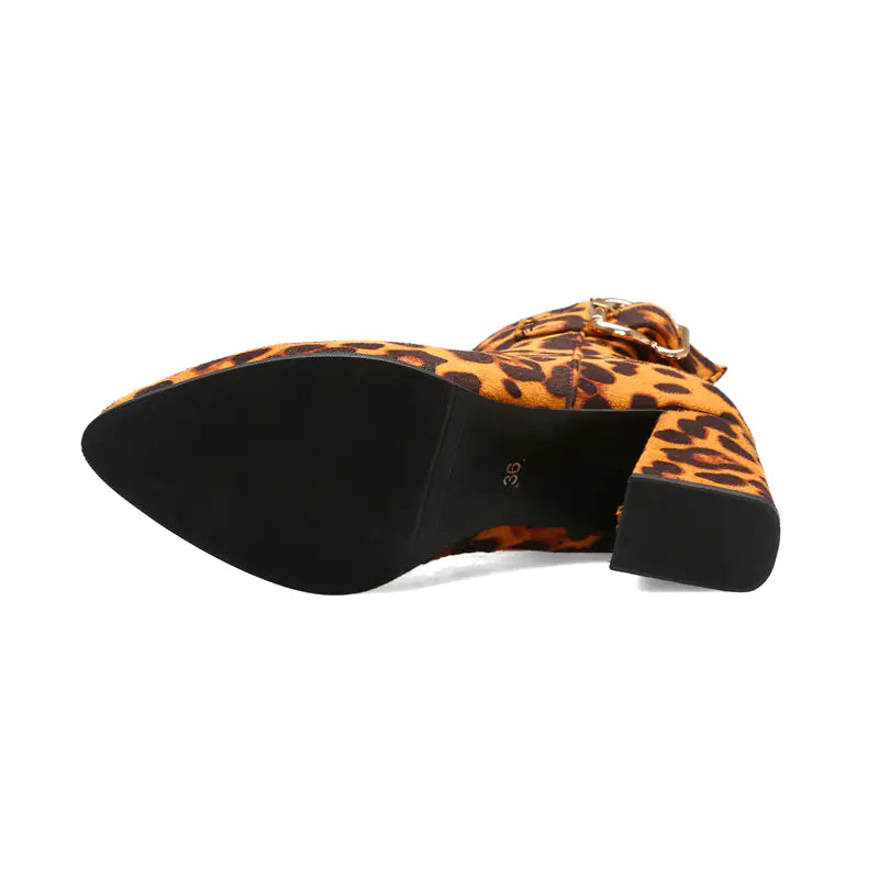 Leopard Print Chunky Heeled Chelsea Boots for Women