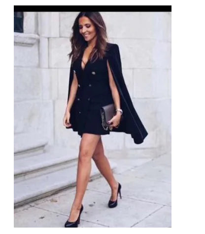 Suit Dress, V-Neck Dress, Cape Dress
