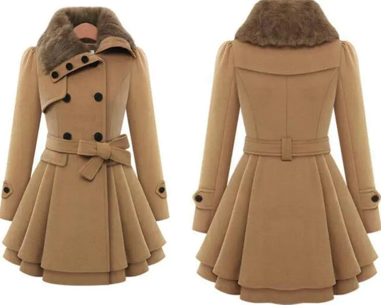 Woolen Double-Breasted Coat for Women