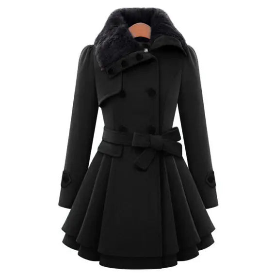 Woolen Double-Breasted Coat for Women