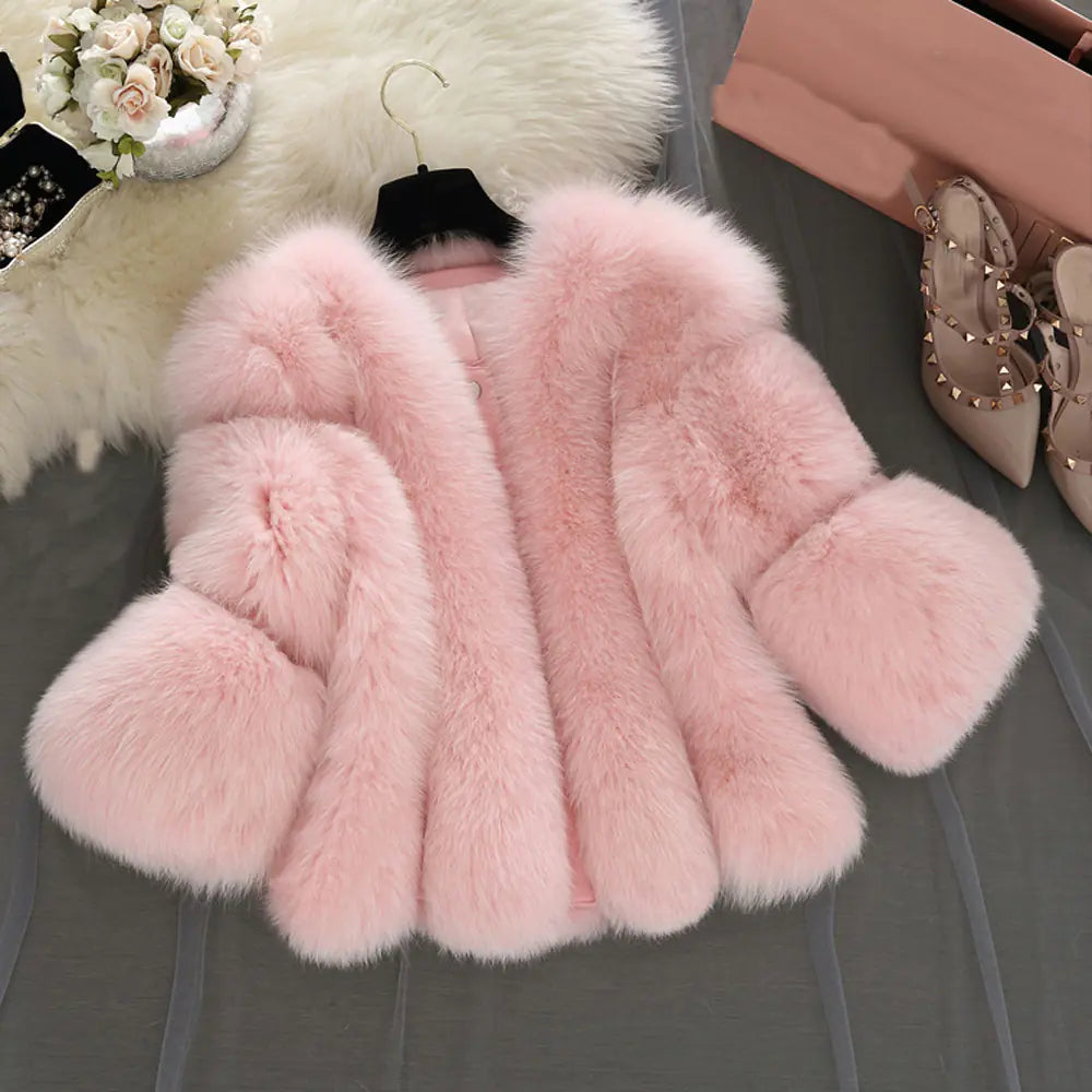 Faux Fox Fur Short Coat for Women