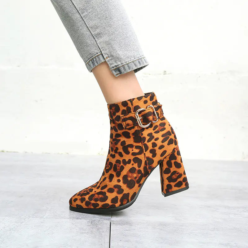 Leopard Print Chunky Heeled Chelsea Boots for Women