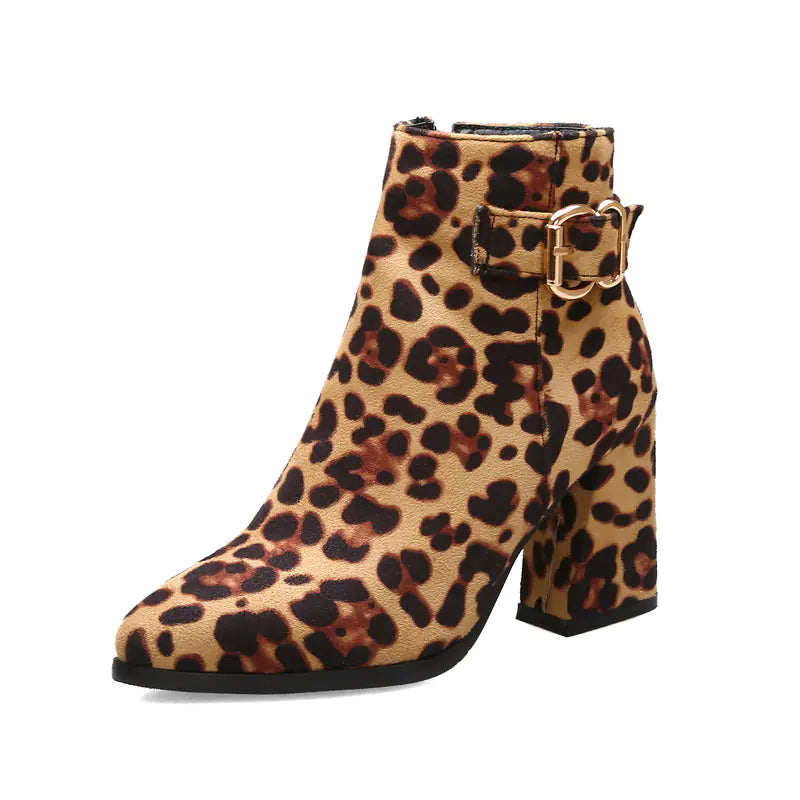 Leopard Print Chunky Heeled Chelsea Boots for Women