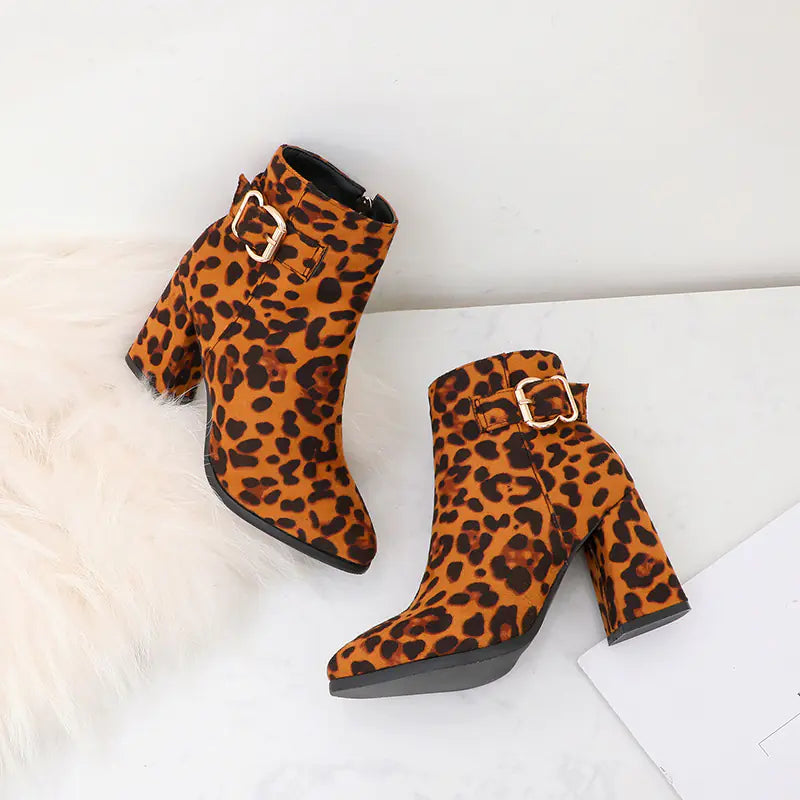 Leopard Print Chunky Heeled Chelsea Boots for Women