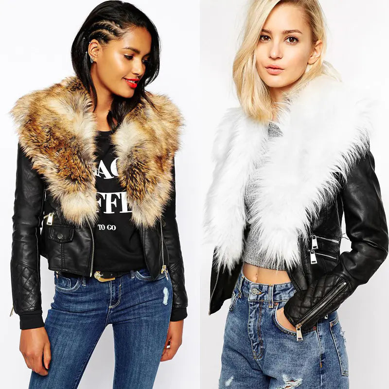 Faux Fur Jacket, Leather Biker Coat for Women