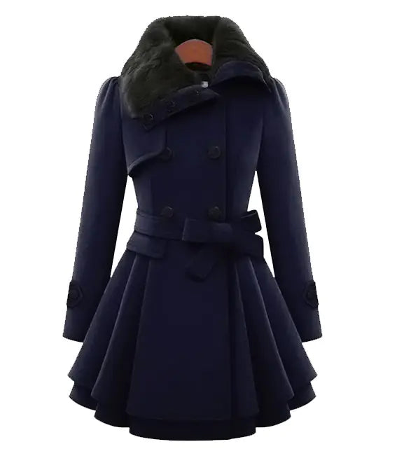 Woolen Double-Breasted Coat for Women