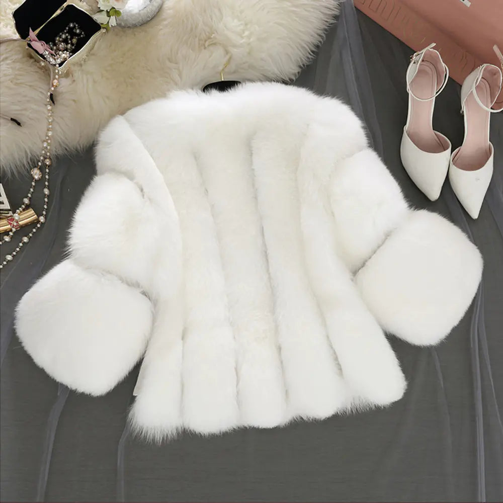 Faux Fox Fur Short Coat for Women