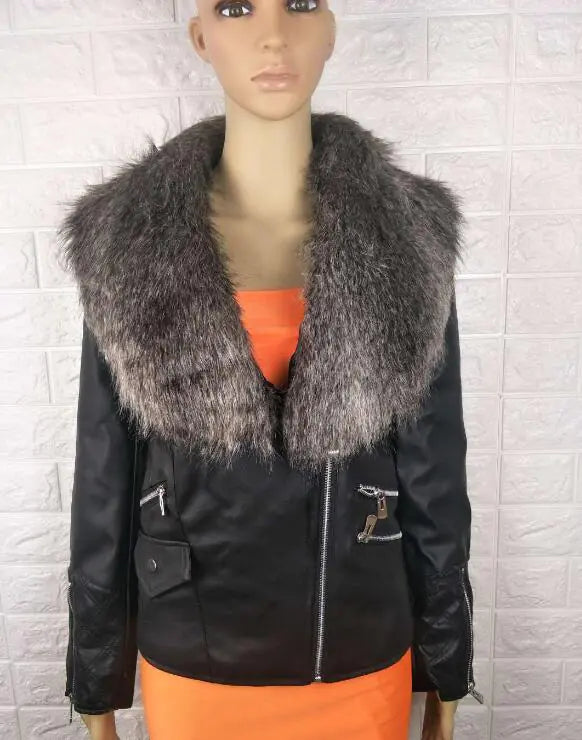 Faux Fur Jacket, Leather Biker Coat for Women
